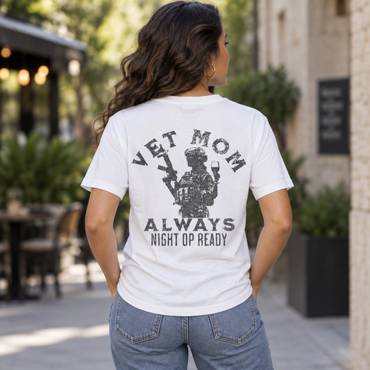 VET MOM Always Night Op Ready Tee back worn by a model
