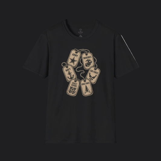 All Branches Served Dog Tag Tee — Military Pride Veteran T-Shirt
