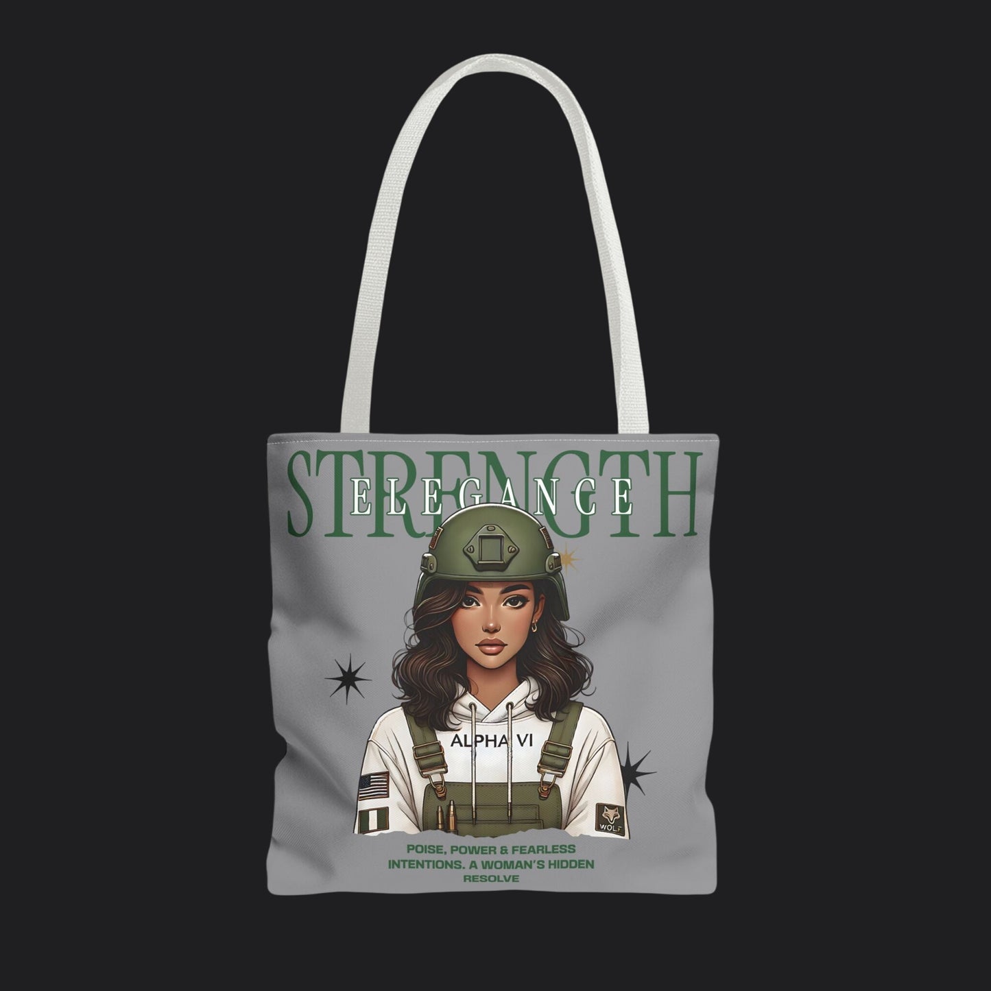 Strength and Elegance Spirit Edition Tote Bag — Military Women Veteran Canvas Bag