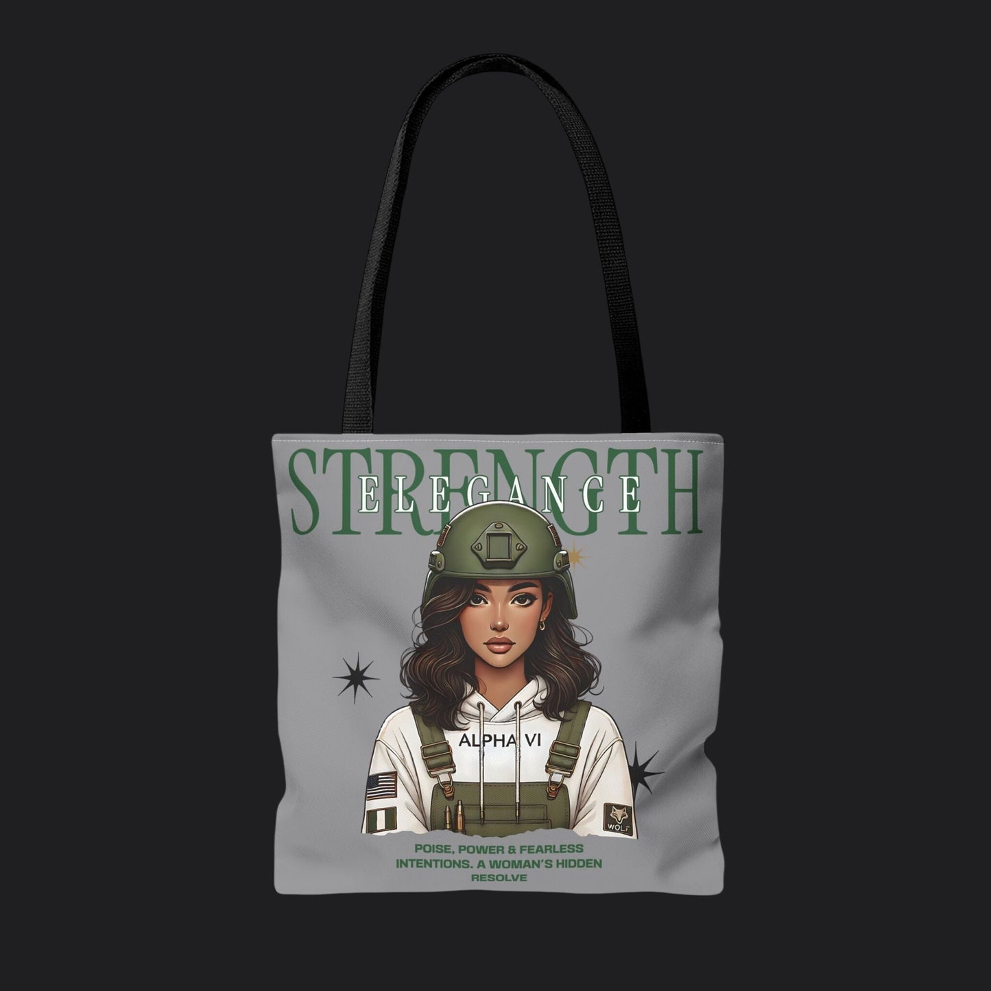 Strength and Elegance Spirit Edition Tote Bag — Military Women Veteran Canvas Bag
