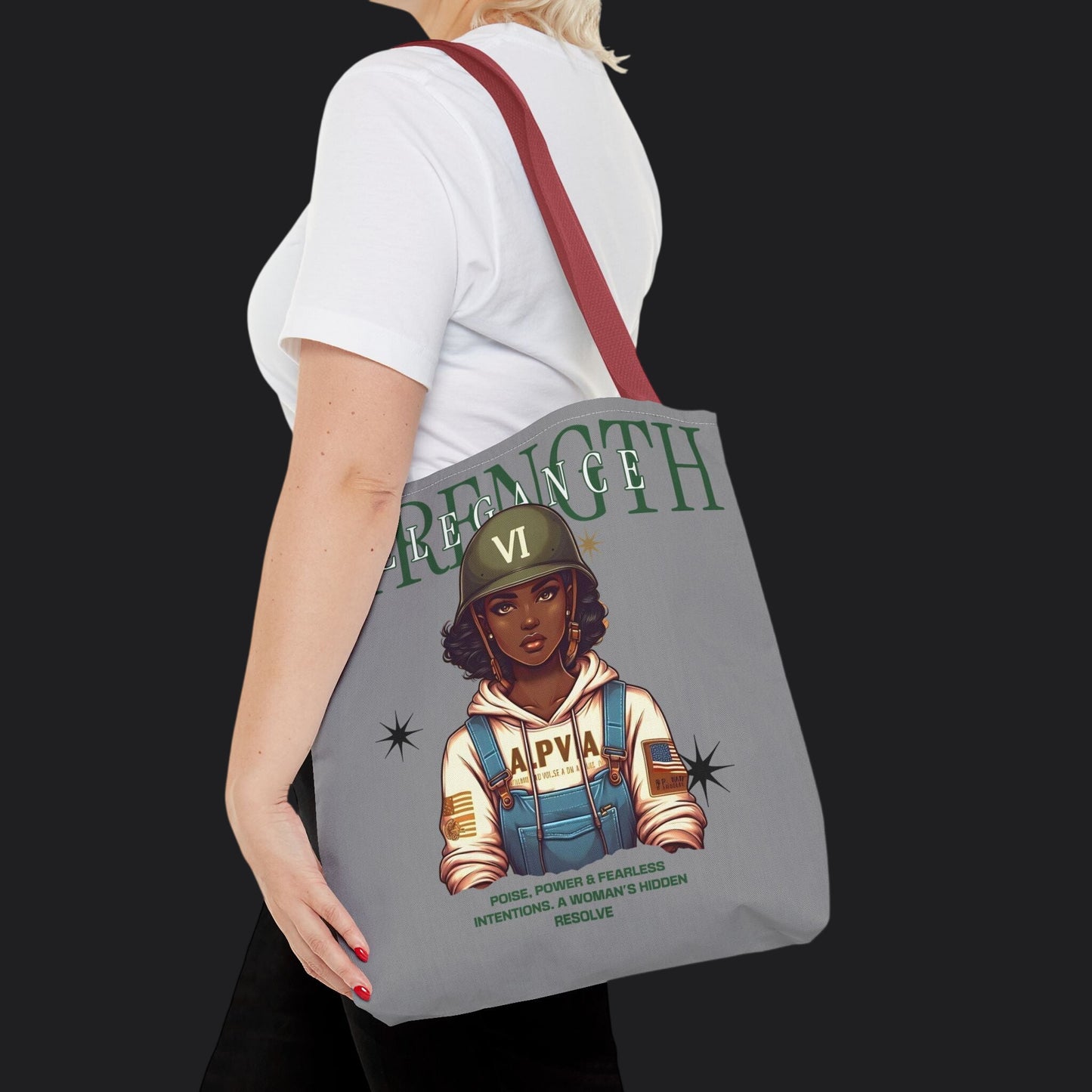 Strength and Elegance Heritage Edition Tote Bag — Military Women Veteran Canvas Bag
