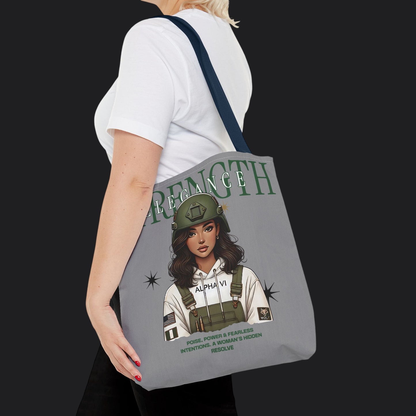 Strength and Elegance Spirit Edition Tote Bag — Military Women Veteran Canvas Bag