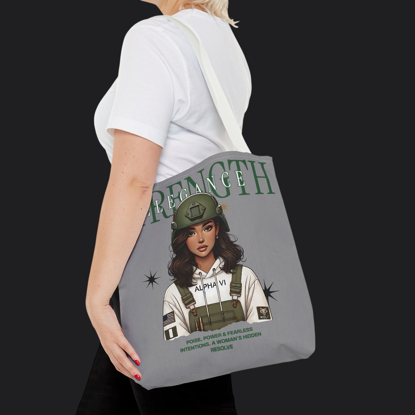Strength and Elegance Spirit Edition Tote Bag — Military Women Veteran Canvas Bag