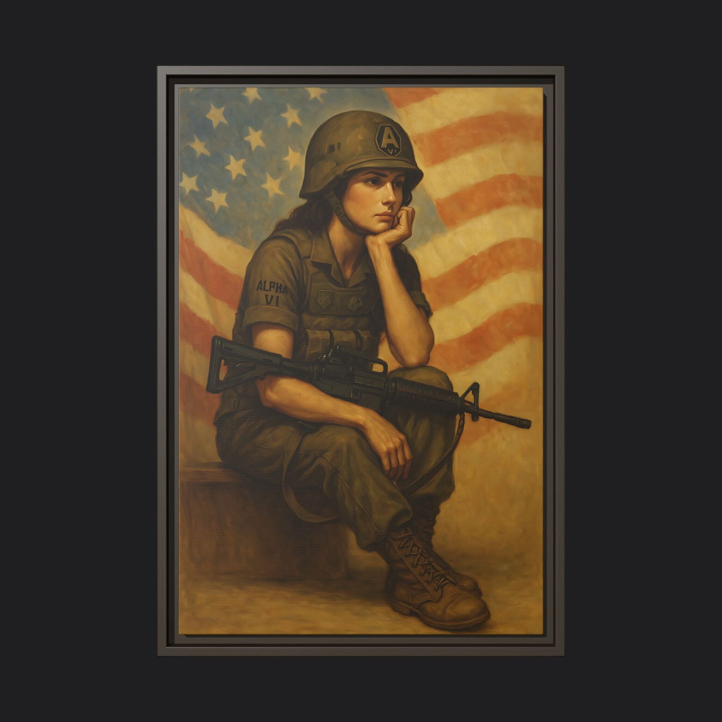 Waiting Warrior Framed Canvas