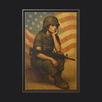 Waiting Warrior Framed Canvas