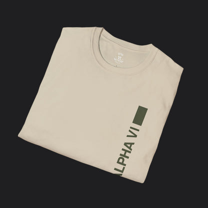 Alpha VI Vertical Mark Tee — Veteran Brand Minimalist Military T-Shirt