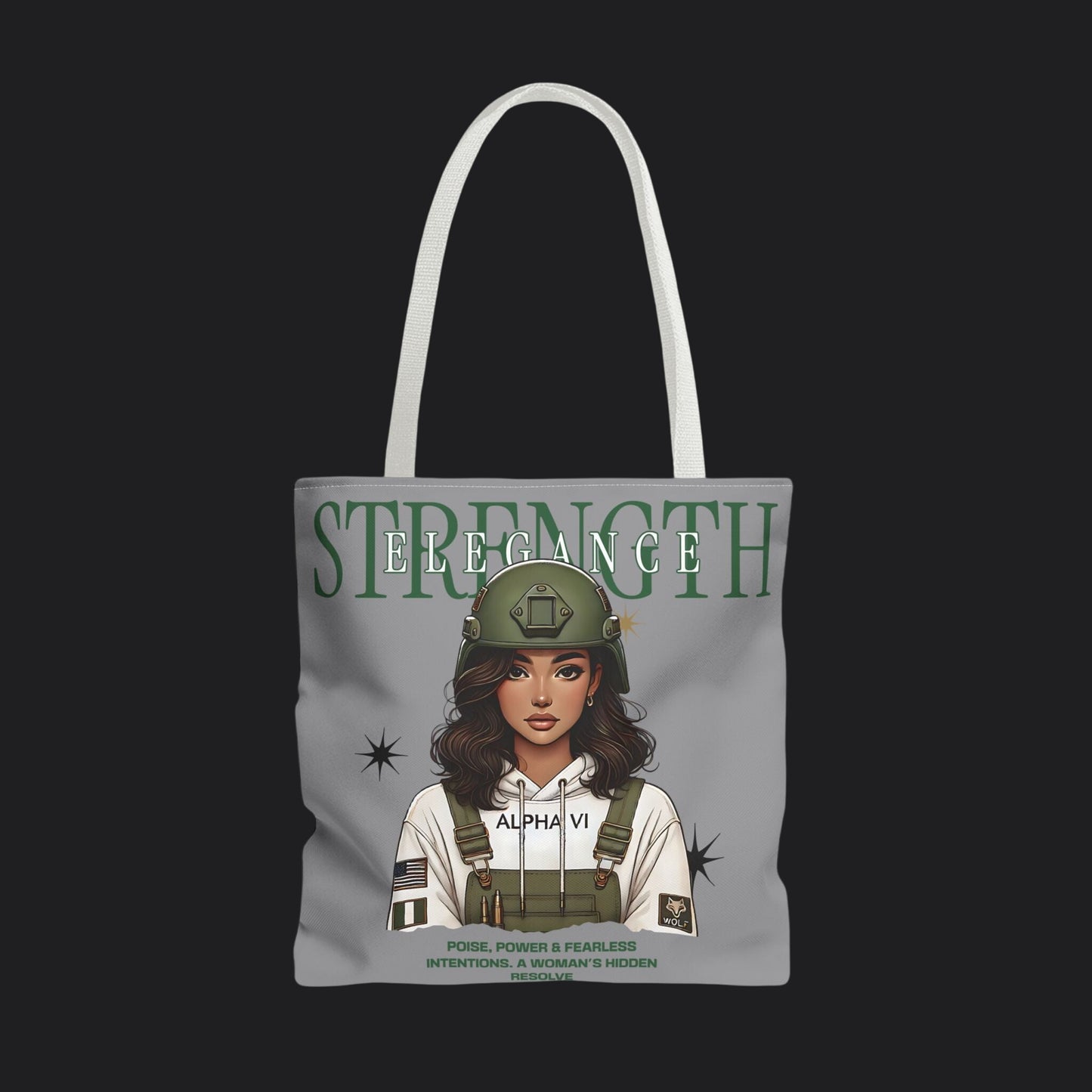 Strength and Elegance Spirit Edition Tote Bag — Military Women Veteran Canvas Bag