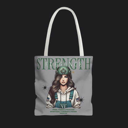 Strength and Elegance Tote Bag — Military Women Veteran Gift Canvas Bag