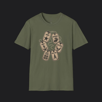 All Branches Served Dog Tag Tee — Military Pride Veteran T-Shirt