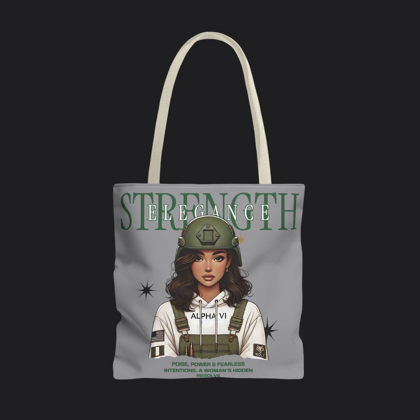 Strength and Elegance Spirit Edition Tote Bag — Military Women Veteran Canvas Bag