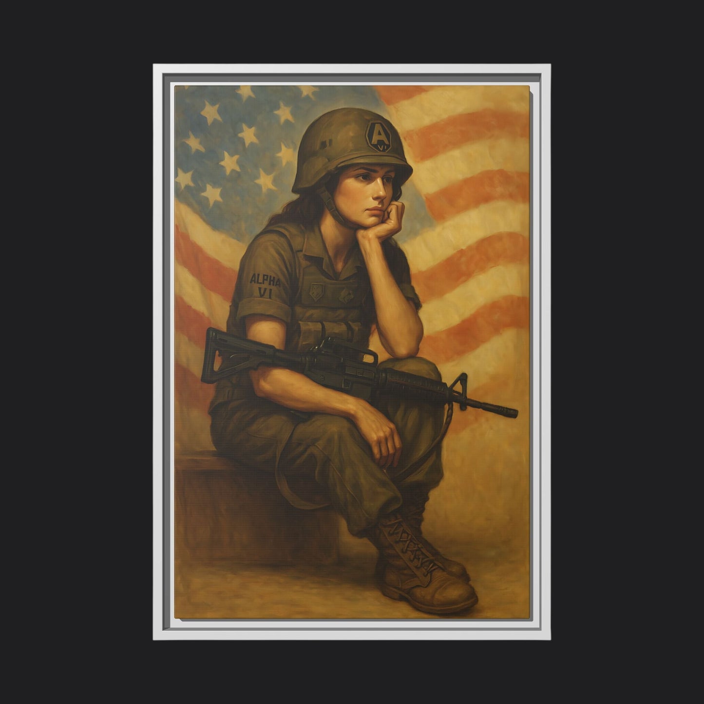 Waiting Warrior Framed Canvas