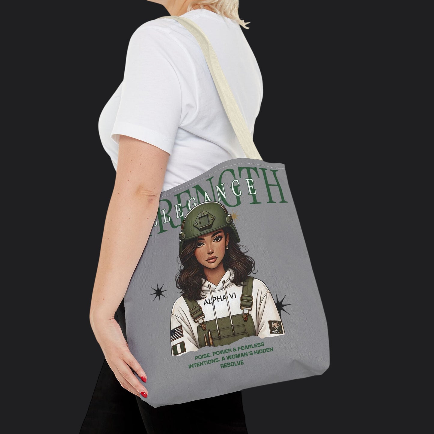 Strength and Elegance Spirit Edition Tote Bag — Military Women Veteran Canvas Bag