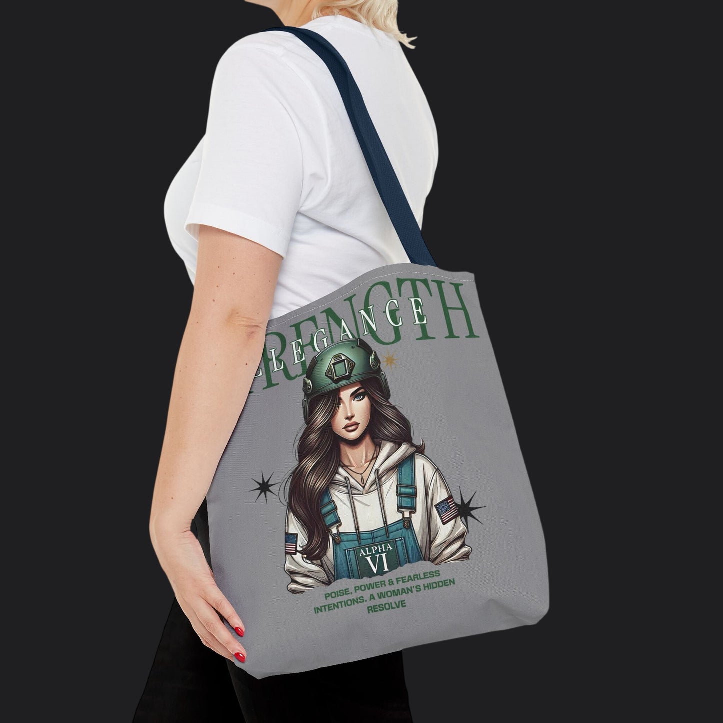 Strength and Elegance Tote Bag — Military Women Veteran Gift Canvas Bag