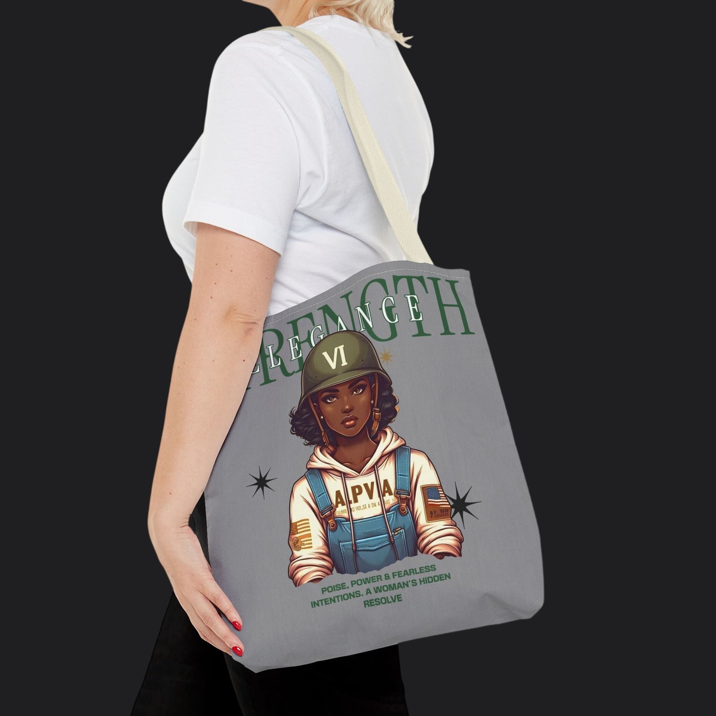 Strength and Elegance Heritage Edition Tote Bag — Military Women Veteran Canvas Bag