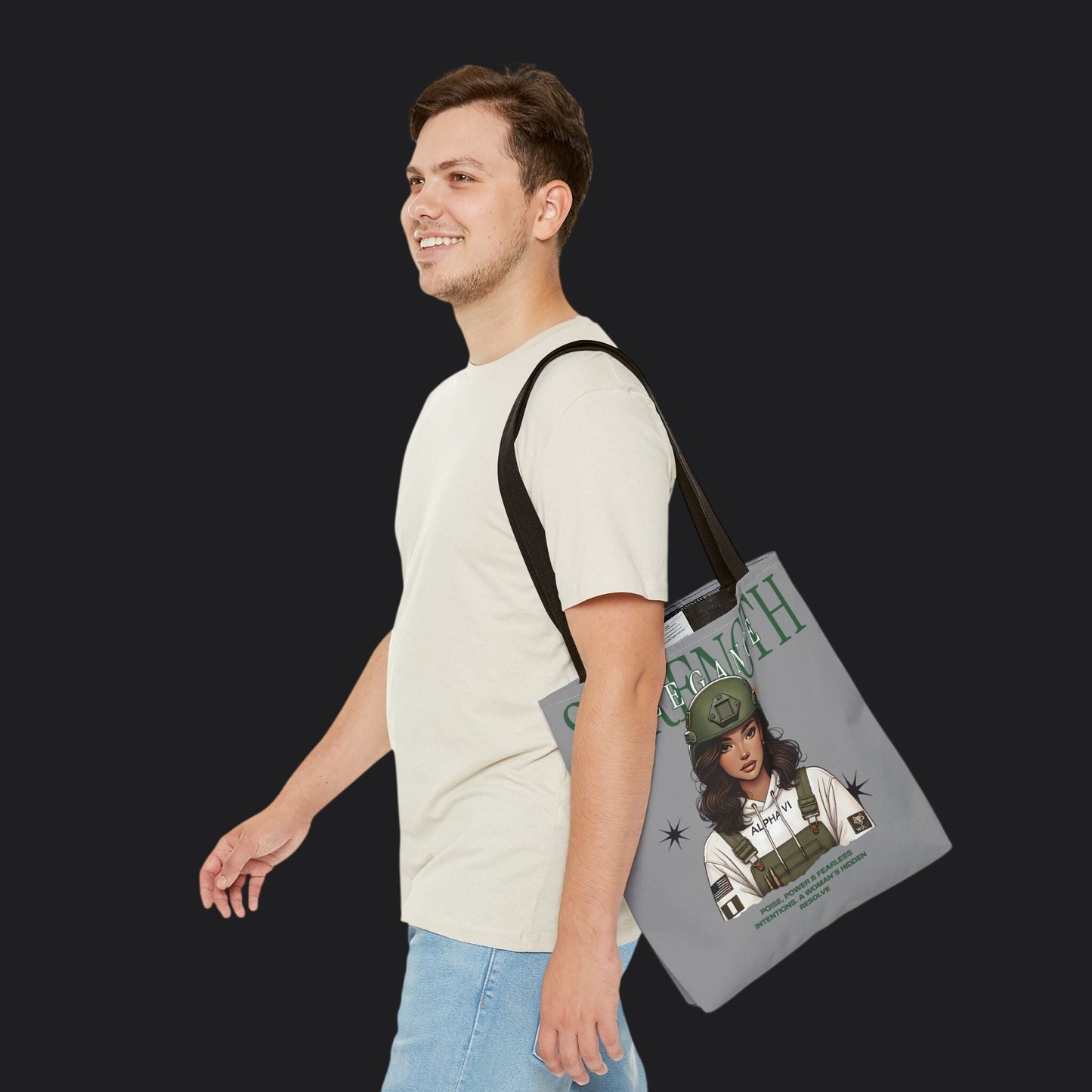 Strength and Elegance Spirit Edition Tote Bag — Military Women Veteran Canvas Bag