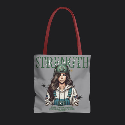 Strength and Elegance Tote Bag — Military Women Veteran Gift Canvas Bag