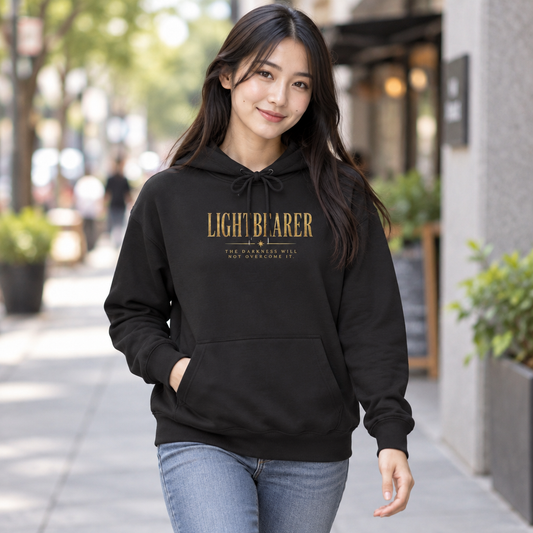 Lightbearer Hoodie Sigil Back front worn by a model