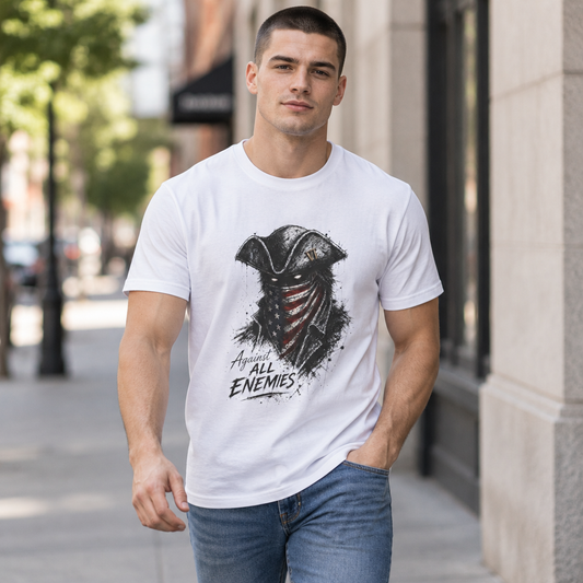 Against All Enemies Tee worn by a model