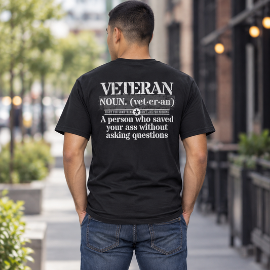 Veteran Shirt Tee back worn by a model