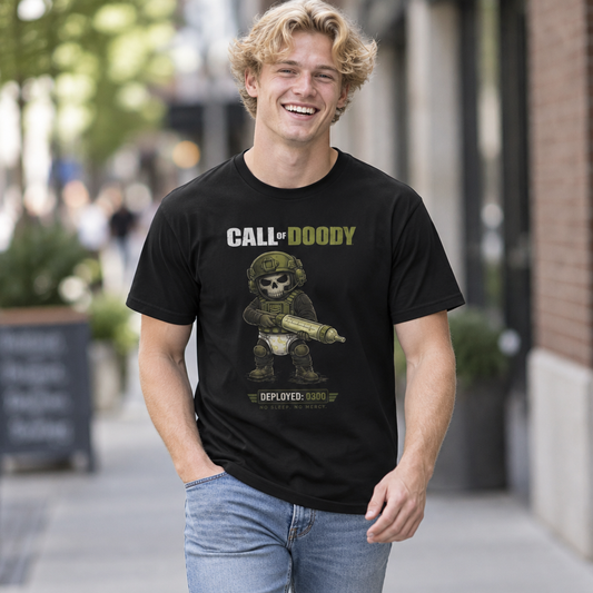 Call of Doody Tee worn by a model