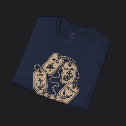 All Branches Served Dog Tag Tee — Military Pride Veteran T-Shirt