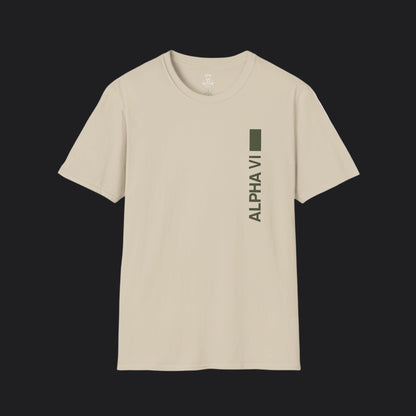 Alpha VI Vertical Mark Tee — Veteran Brand Minimalist Military T-Shirt