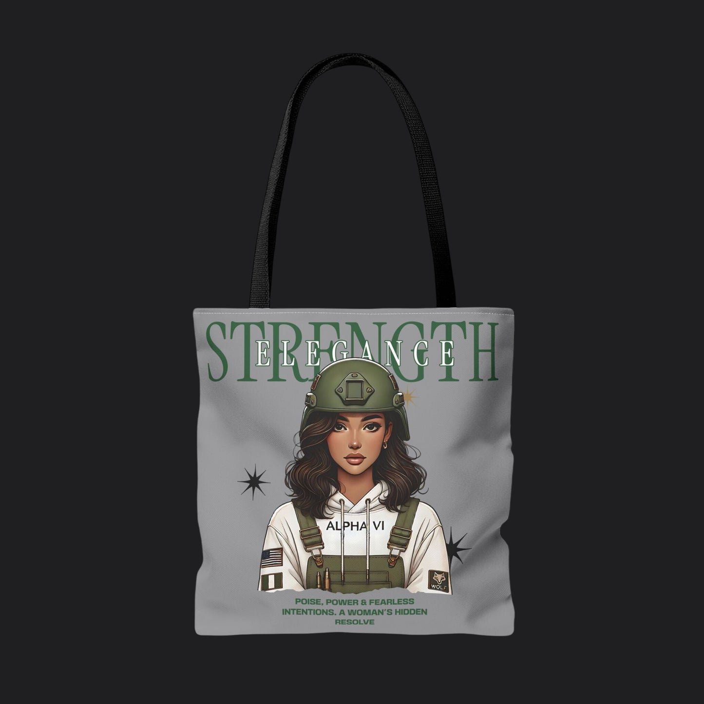 Strength and Elegance Spirit Edition Tote Bag — Military Women Veteran Canvas Bag