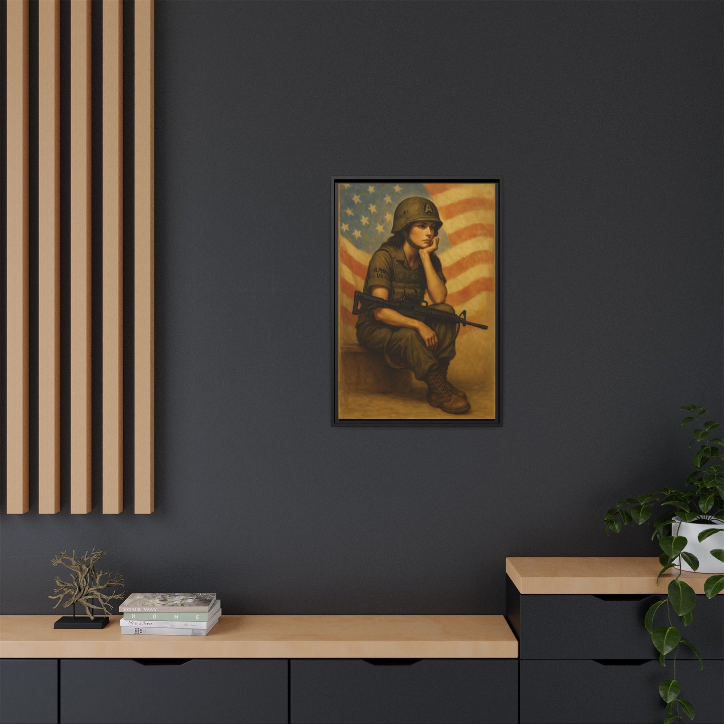 Waiting Warrior Framed Canvas