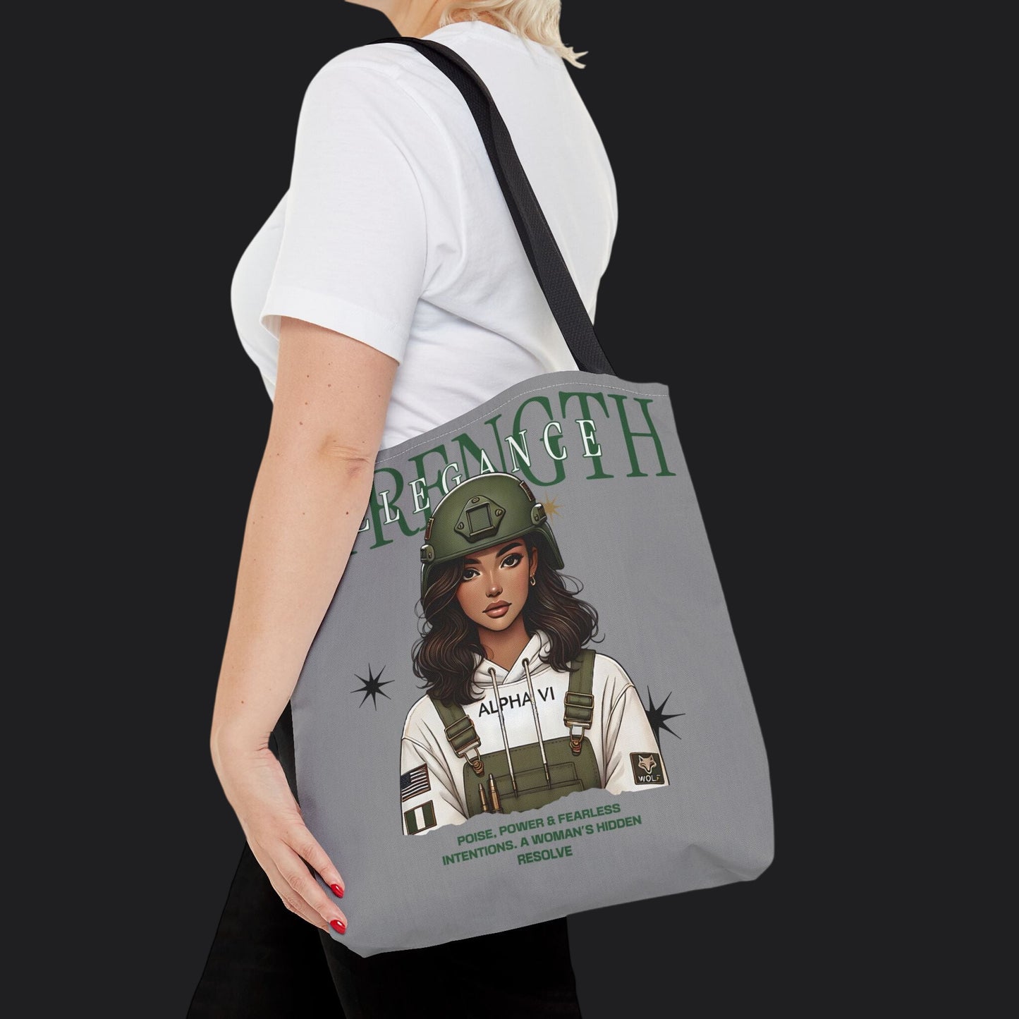 Strength and Elegance Spirit Edition Tote Bag — Military Women Veteran Canvas Bag