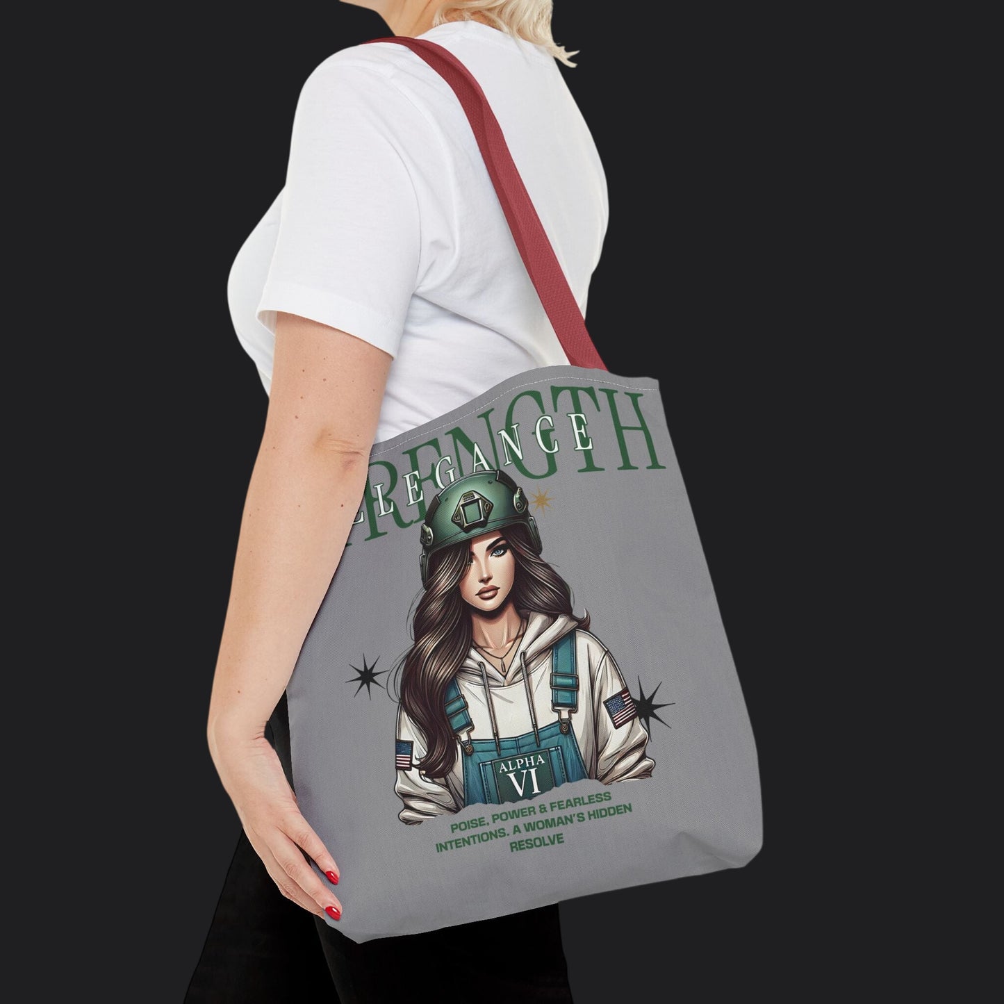 Strength and Elegance Tote Bag — Military Women Veteran Gift Canvas Bag