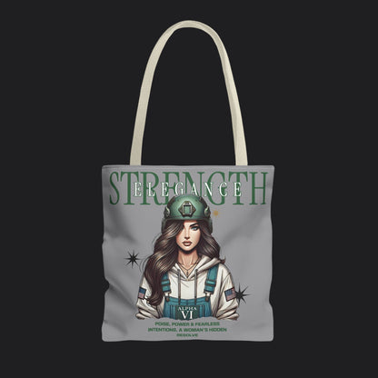 Strength and Elegance Tote Bag — Military Women Veteran Gift Canvas Bag