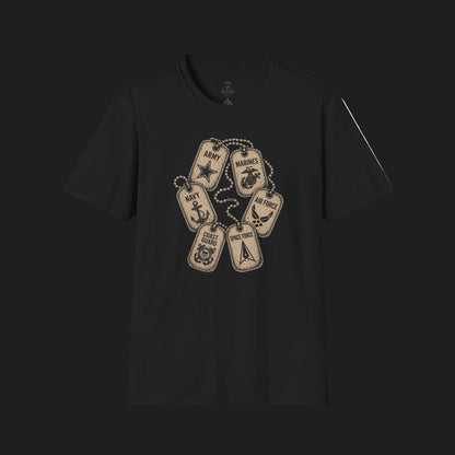 All Branches Served Dog Tag Tee — Military Pride Veteran T-Shirt