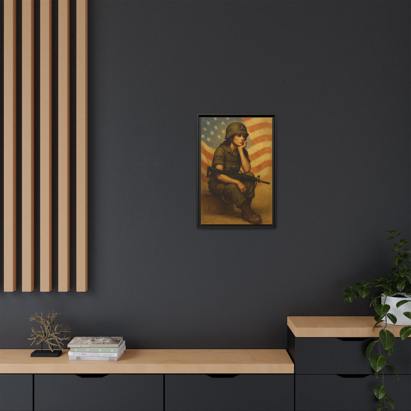 Waiting Warrior Framed Canvas
