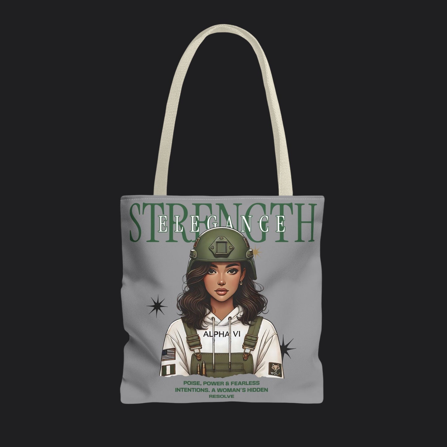 Strength and Elegance Spirit Edition Tote Bag — Military Women Veteran Canvas Bag