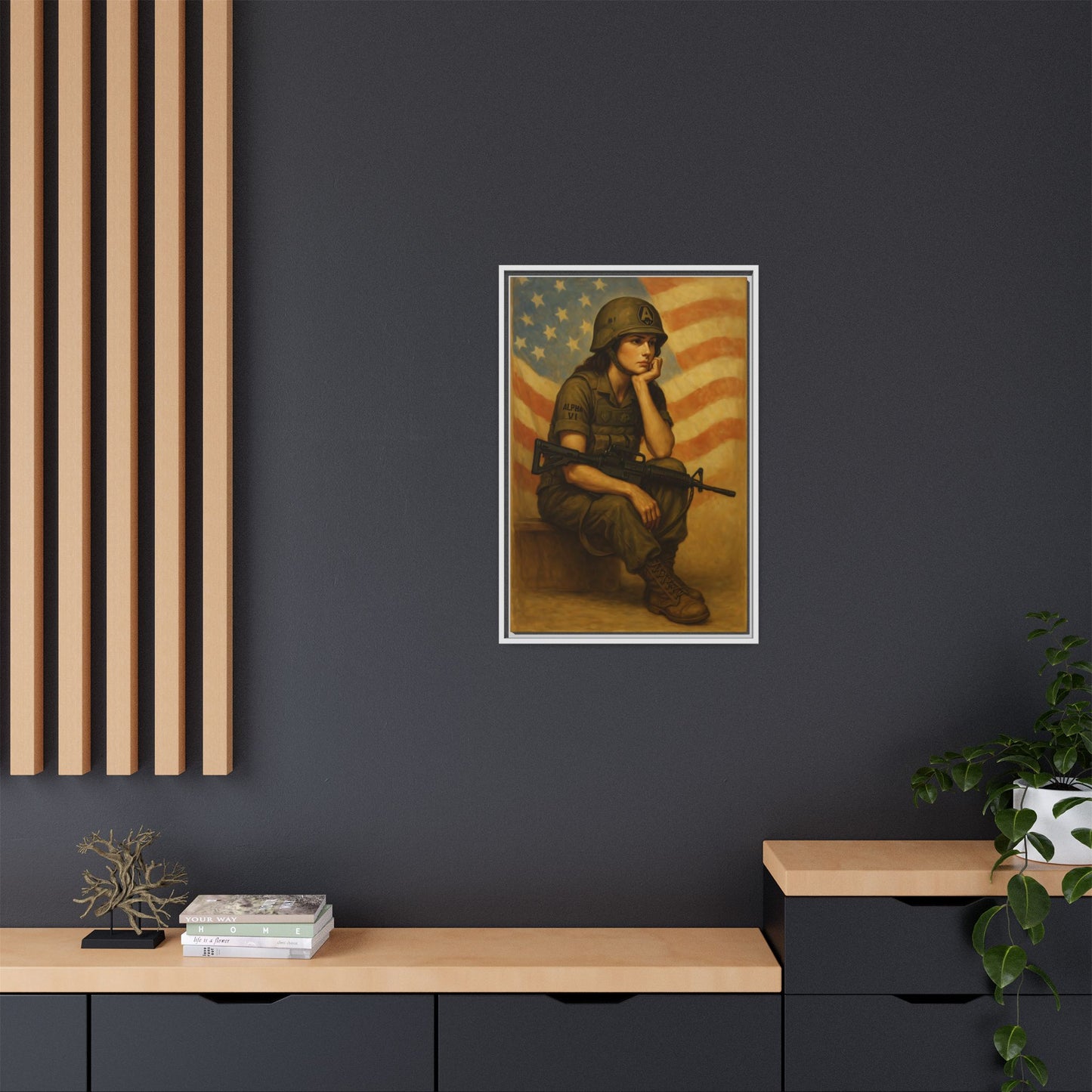 Waiting Warrior Framed Canvas