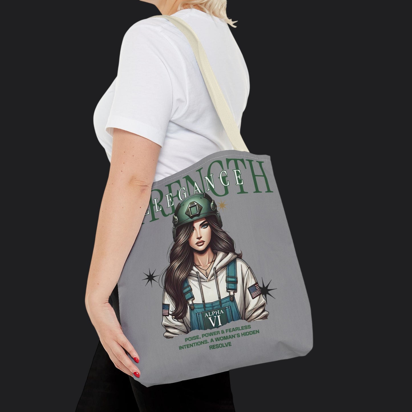 Strength and Elegance Tote Bag — Military Women Veteran Gift Canvas Bag