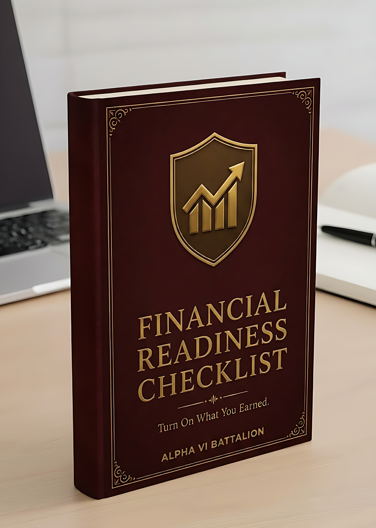 The Financial Readiness Checklist cover mockup, free fillable separation money PDF, Alpha VI Battalion